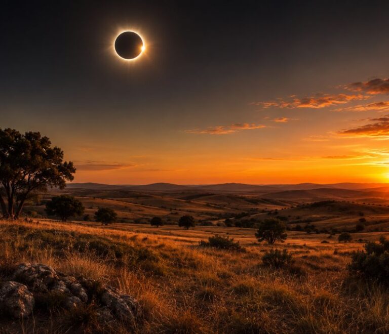 Eclipse solar 2026 sobre el campo de Valdenoches, Guadalajara