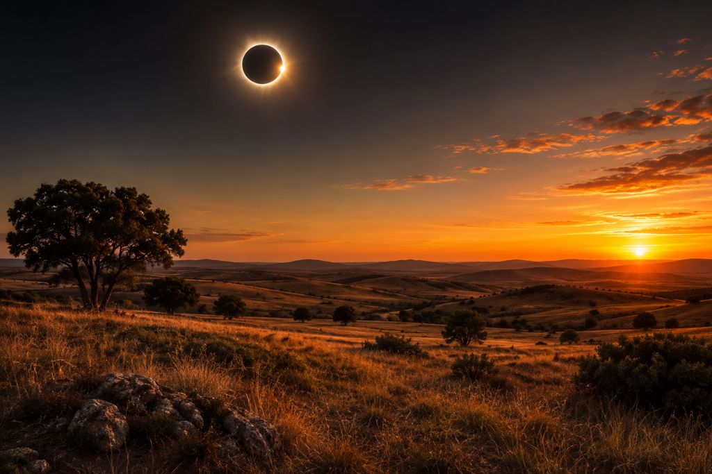 Eclipse solar 2026 sobre el campo de Valdenoches, Guadalajara